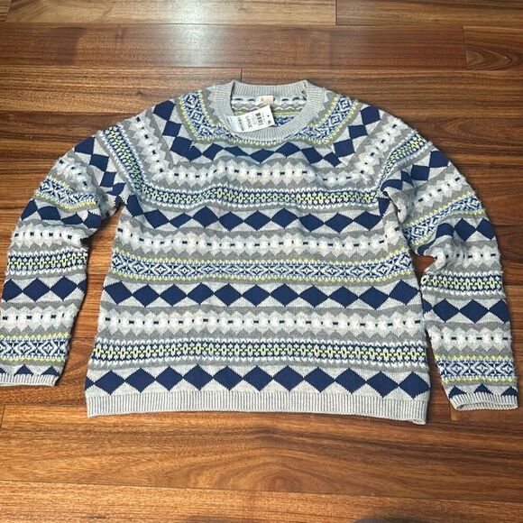 Style & Co Fair Isle Crew-Neck Sweater Gray soft‎ fuzzy pattern pull over - Picture 1 of 8